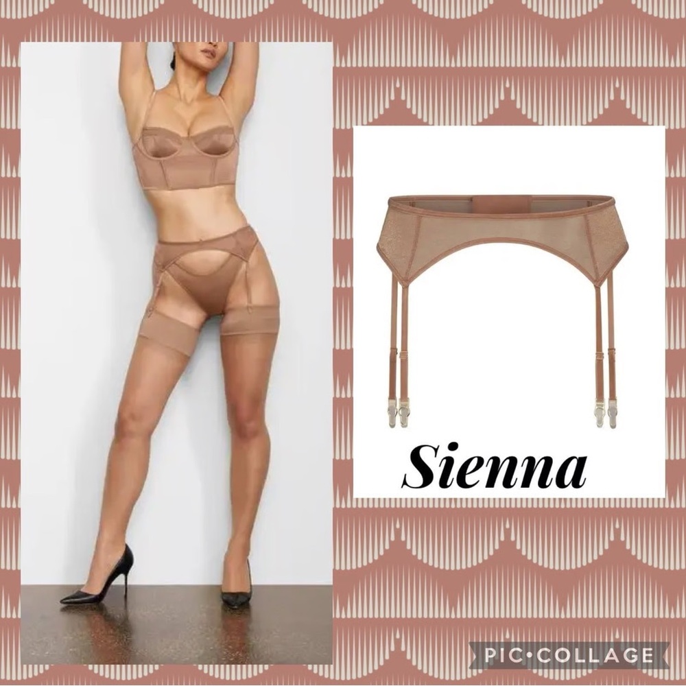 SKIMS Lingerie Glissenette Garter Belt Sienna Neutral Brown NEW XS